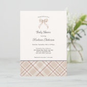 Invitation Chute Plaid Ribbon neutre baby shower genre (Debout devant)