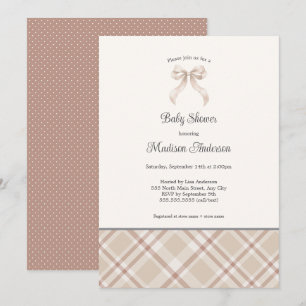 Invitation Chute Plaid Ribbon neutre baby shower genre