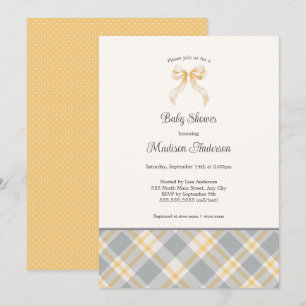 Invitation Chute Plaid Ribbon neutre baby shower genre