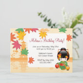 Invitation Chute Poupée Kokeshi - Green Kimono fête d'anniver (Debout devant)