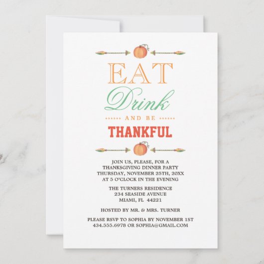 Invitation Chute Remercions Thanksgiving Dîner (Dos)