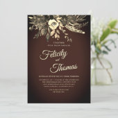 Invitation Chute romantique Florale Vieille Brown QR Code Mar (Debout devant)