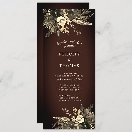 Invitation Chute romantique Florale Vieille Mariage Brown
