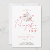 Invitation Chute rose Floral Petit Citrouille Premier Anniver (Devant)