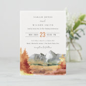 Invitation Chute Rouille Orange Mountain Trees Mariage de feu (Debout devant)