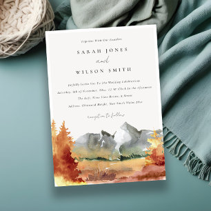 Invitation Chute Rouille Orange Mountain Trees Mariage de feu
