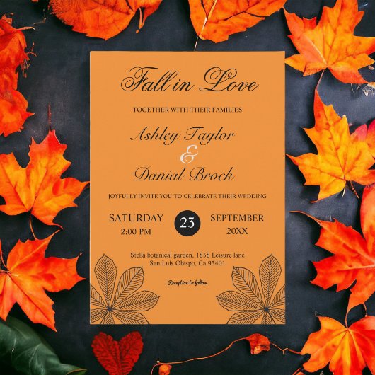 Invitation Chute simple en amour Burnt Orange Mariage d'autom