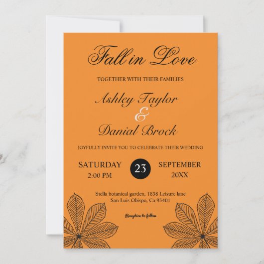 Invitation Chute simple en amour Burnt Orange Mariage d'autom (Devant)