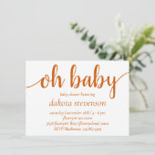 Invitation Chute simple Oh bébé | Brûlé Orange Script douche (Debout devant)