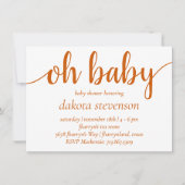 Invitation Chute simple Oh bébé | Brûlé Orange Script douche (Devant)