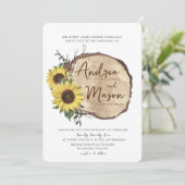 Invitation Chute Sunflowers Bois Slice Russe Mariage Invitati (Debout devant)