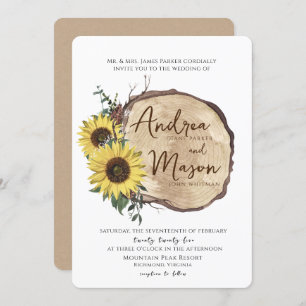 Invitation Chute Sunflowers Bois Slice Russe Mariage Invitati
