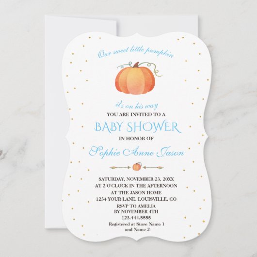 Invitation Chute Sweet Baby Petit Baby shower Citrouille (Devant)