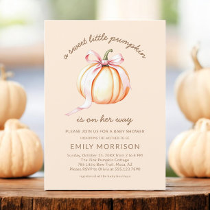 Invitation Chute Sweet Petit Citrouille Baby shower Bow rose