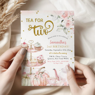 Invitation Chute Thé Citrouille rose pour le 2e anniversaire 
