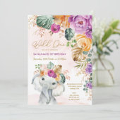 Invitation Chute tropicale Eléphant floral 1er anniversaire f (Debout devant)