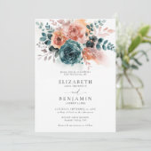 Invitation Chute Turquoise Burange Floral Aquarelle Mariage (Debout devant)