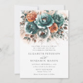 Invitation Chute Turquoise Burange Orange Floral Bouquet Mari (Devant)