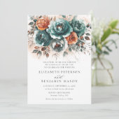 Invitation Chute Turquoise Burange Orange Floral Bouquet Mari (Debout devant)