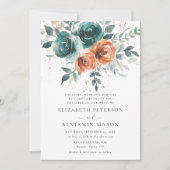 Invitation Chute Turquoise Burange Orange Floral Mariage bohè (Devant)