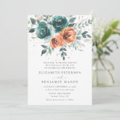 Invitation Chute Turquoise Burange Orange Floral Mariage bohè (Debout devant)