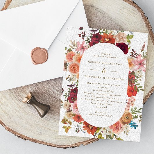 Invitation Chute Vintage Floral Frame Bourgogne Mariage