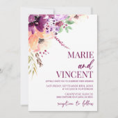 Invitation Chute Violet Aquarelle Floral Mariage (Devant)