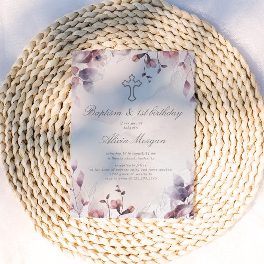 Invitation Chute Whimsical Baptême floral Premier anniversair