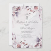 Invitation Chute Whimsical Baptême floral Premier anniversair (Devant)