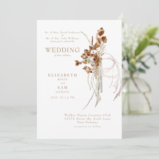 Invitation Chute Wispy Boho Blanc Les deux parents (Debout devant)