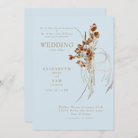 Invitation Chute Wispy Boho Sky Blue Les deux parents (Devant / Derrière)