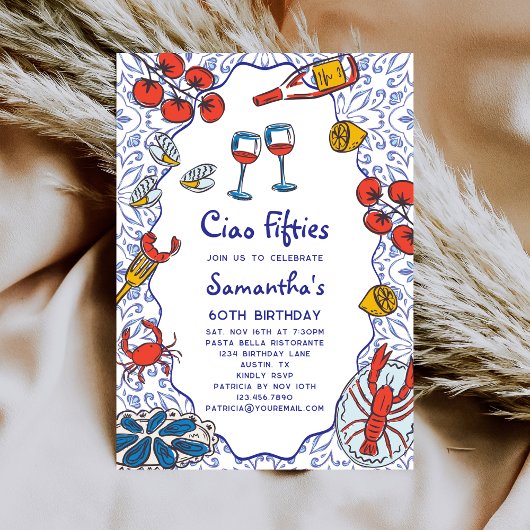 Invitation Ciao 50s Italian Seafood Wine Dinner 60th Birthday