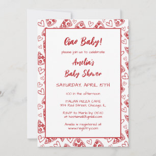 Invitation Ciao Baby ! Baby shower rouge de la fête de la piz