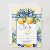 Invitation Ciao Baby Blue Bow Carrelage Citron Baby shower (Devant)