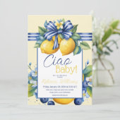 Invitation Ciao Baby Blue Bow Carrelage Citron Baby shower (Debout devant)