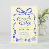 Invitation Ciao Baby Blue Jaune Citron Italien Baby shower (Debout devant)