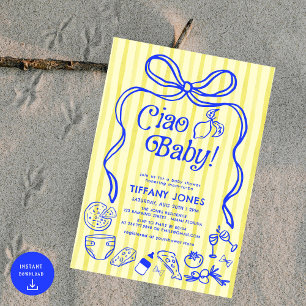 Invitation Ciao Baby Blue Jaune Citron Italien Baby shower