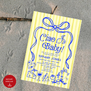 Invitation Ciao Baby Blue Jaune Citron Italien Baby shower