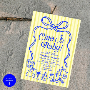Invitation Ciao Baby Blue Jaune Citron Italien Baby shower