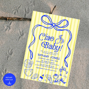 Invitation Ciao Baby Blue Jaune Citron Italien Baby shower