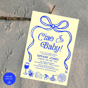 Invitation Ciao Baby Blue Jaune Citron Italien Baby shower