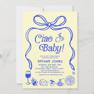 Invitation Ciao Baby Blue Jaune Citron Italien Baby shower