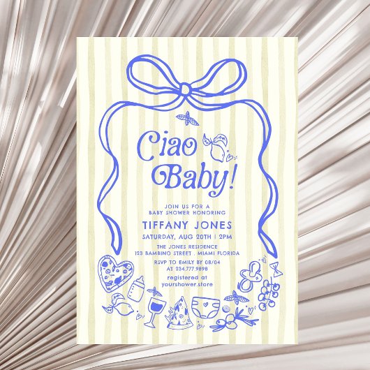Invitation Ciao Baby Blue Jaune Citron Italien Baby shower I