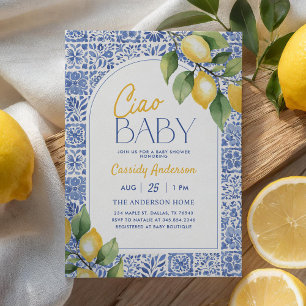 Invitation Ciao Baby Carreaux Méditerranéens Fête de Naissanc