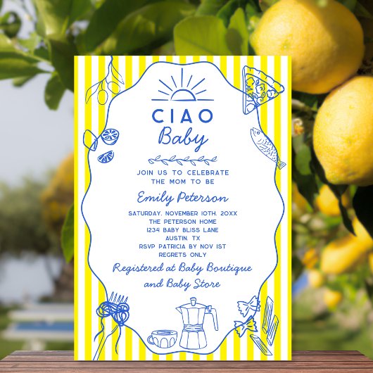 Invitation Ciao Baby Ciao Italien Baby shower à thème