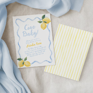 Invitation Ciao Baby Citrons, Baby Shower Italien Bleu Jaune