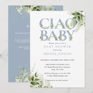 Invitation Ciao Baby Dusty Blue Floral Tout En Un Baby Shower