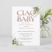 Invitation Ciao Baby Dusty Rose Baby shower vert rose (Debout devant)