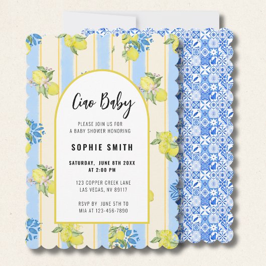 Invitation Ciao Baby, Grafeful Lemon, Italian Blue Tiles