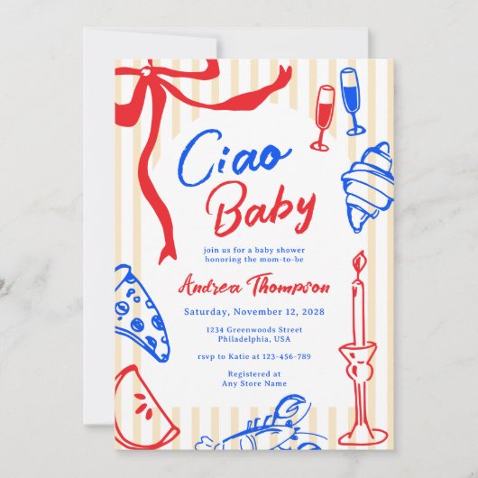 Invitation Ciao Baby Italien Bambino Baby shower à main tiré (Devant)